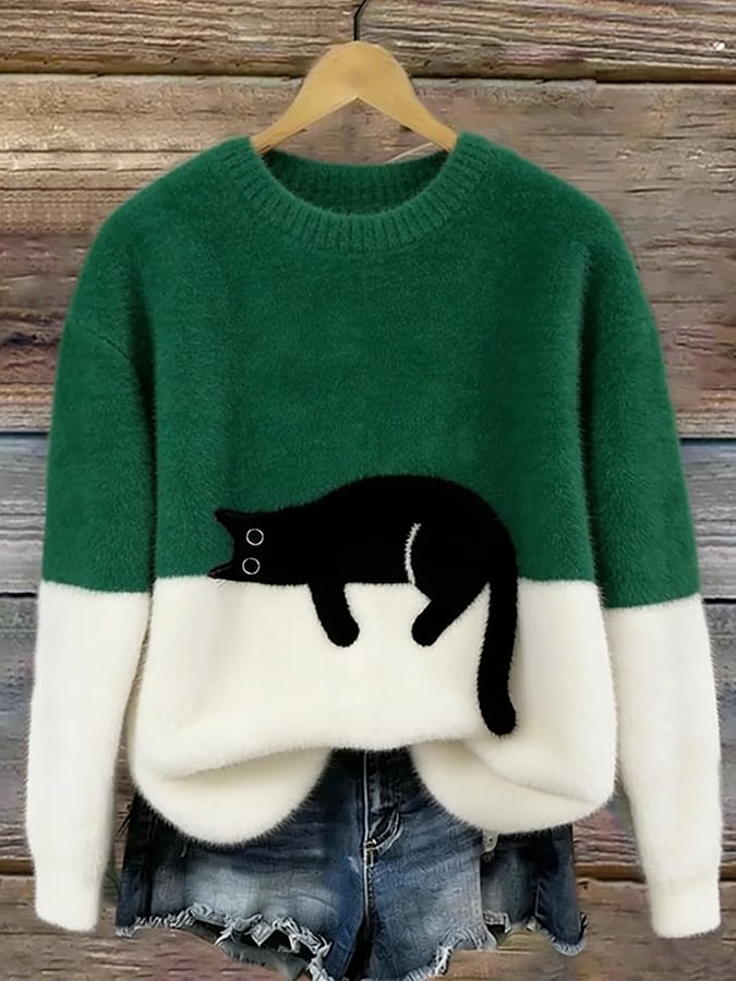 Arlene | Women's Cozy Fuzzy Colour Block Crew Neck Cute Pullover Sweater