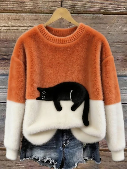 Arlene | Women's Cozy Fuzzy Colour Block Crew Neck Cute Pullover Sweater