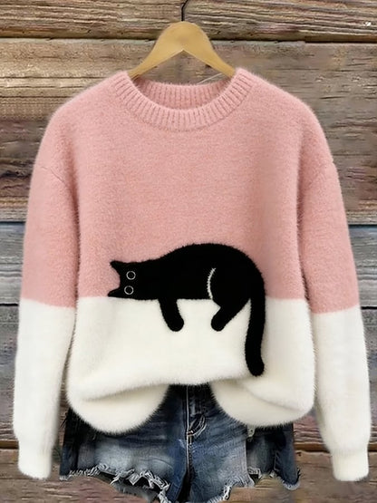 Arlene | Women's Cozy Fuzzy Colour Block Crew Neck Cute Pullover Sweater