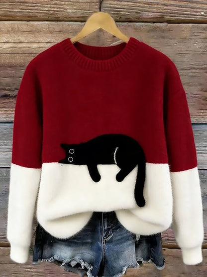Arlene | Women's Cozy Fuzzy Colour Block Crew Neck Cute Pullover Sweater