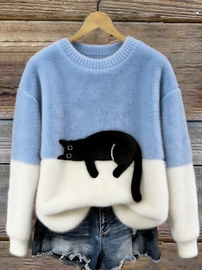Arlene | Women's Cozy Fuzzy Colour Block Crew Neck Cute Pullover Sweater