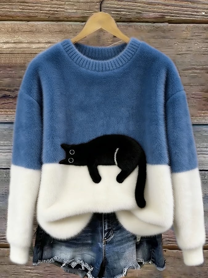 Arlene | Women's Cozy Fuzzy Colour Block Crew Neck Cute Pullover Sweater