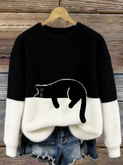 Arlene | Women's Cozy Fuzzy Colour Block Crew Neck Cute Pullover Sweater