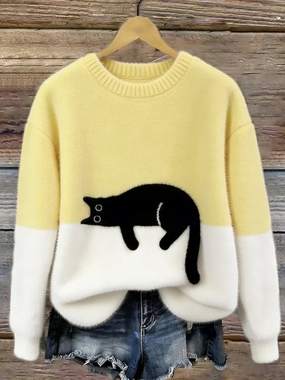 Arlene | Women's Cozy Fuzzy Colour Block Crew Neck Cute Pullover Sweater
