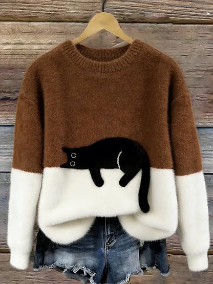 Arlene | Women's Cozy Fuzzy Colour Block Crew Neck Cute Pullover Sweater