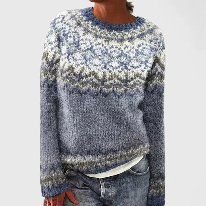 Doris | Women's Fair Isle Crew Neck Long Sleeve Knit Pullover Sweater