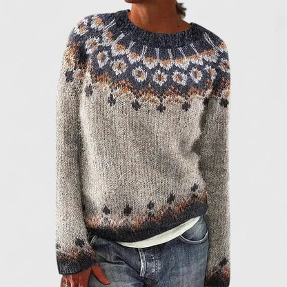 Doris | Women's Fair Isle Crew Neck Long Sleeve Knit Pullover Sweater