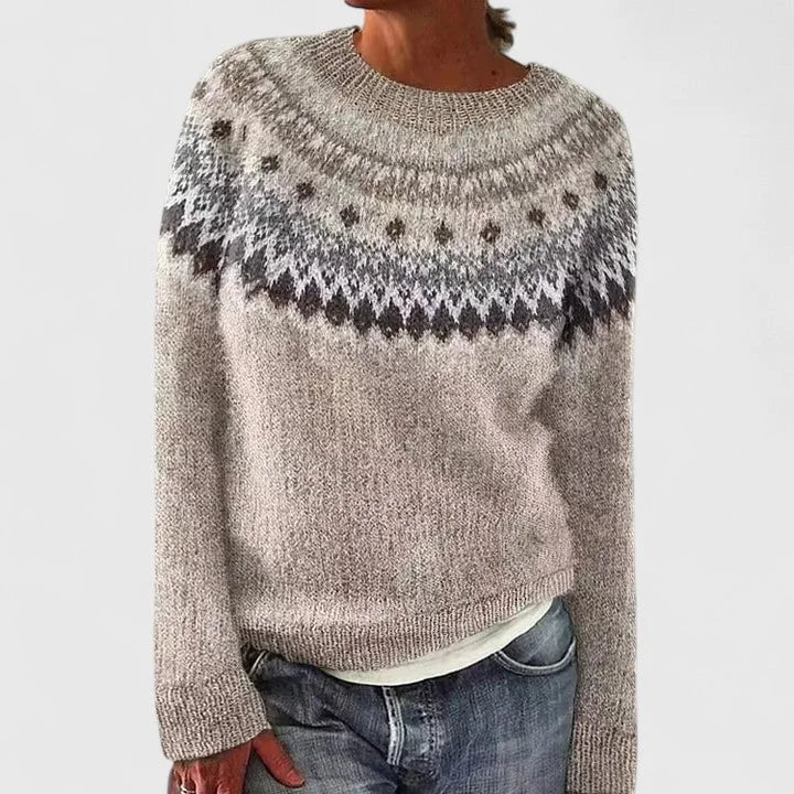 Doris | Women's Fair Isle Crew Neck Long Sleeve Knit Pullover Sweater