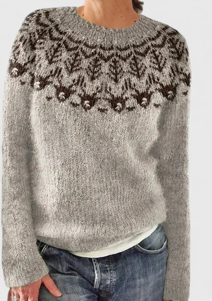 Doris | Women's Fair Isle Crew Neck Long Sleeve Knit Pullover Sweater