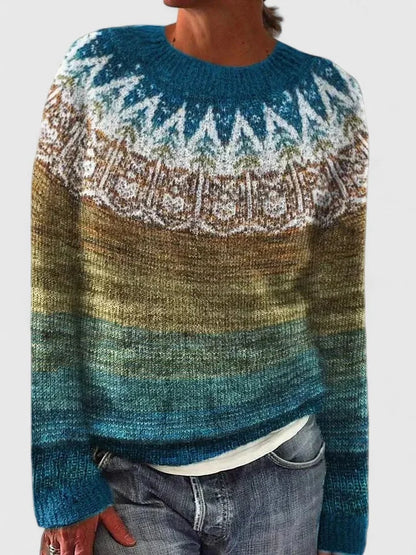 Doris | Women's Fair Isle Crew Neck Long Sleeve Knit Pullover Sweater