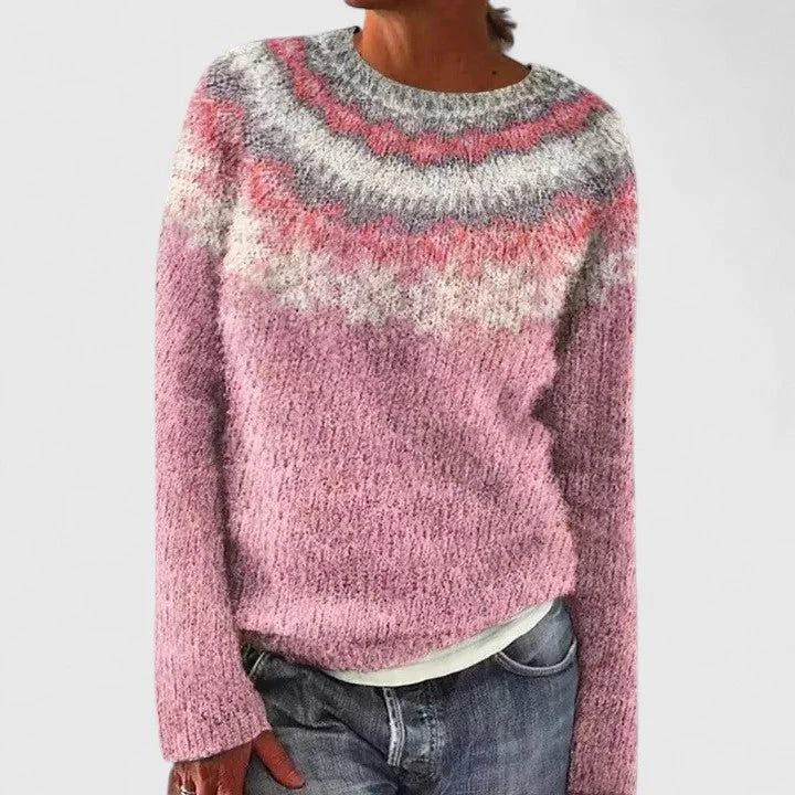 Doris | Women's Fair Isle Crew Neck Long Sleeve Knit Pullover Sweater
