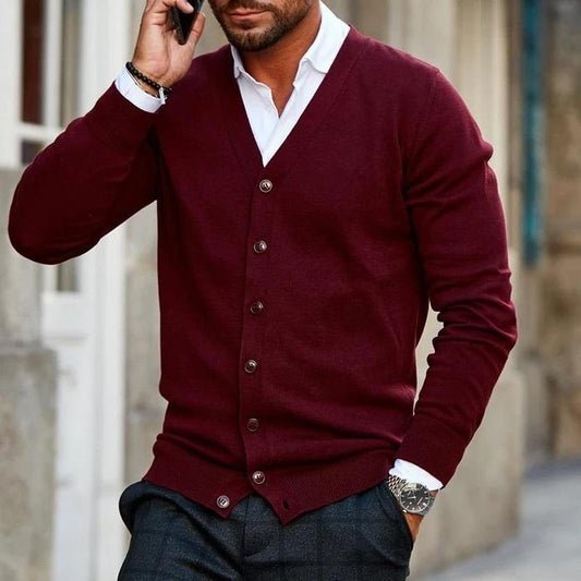 Clifford | Men's Smart Casual Fine Knit V-Neck Button Up Cardigan Sweater