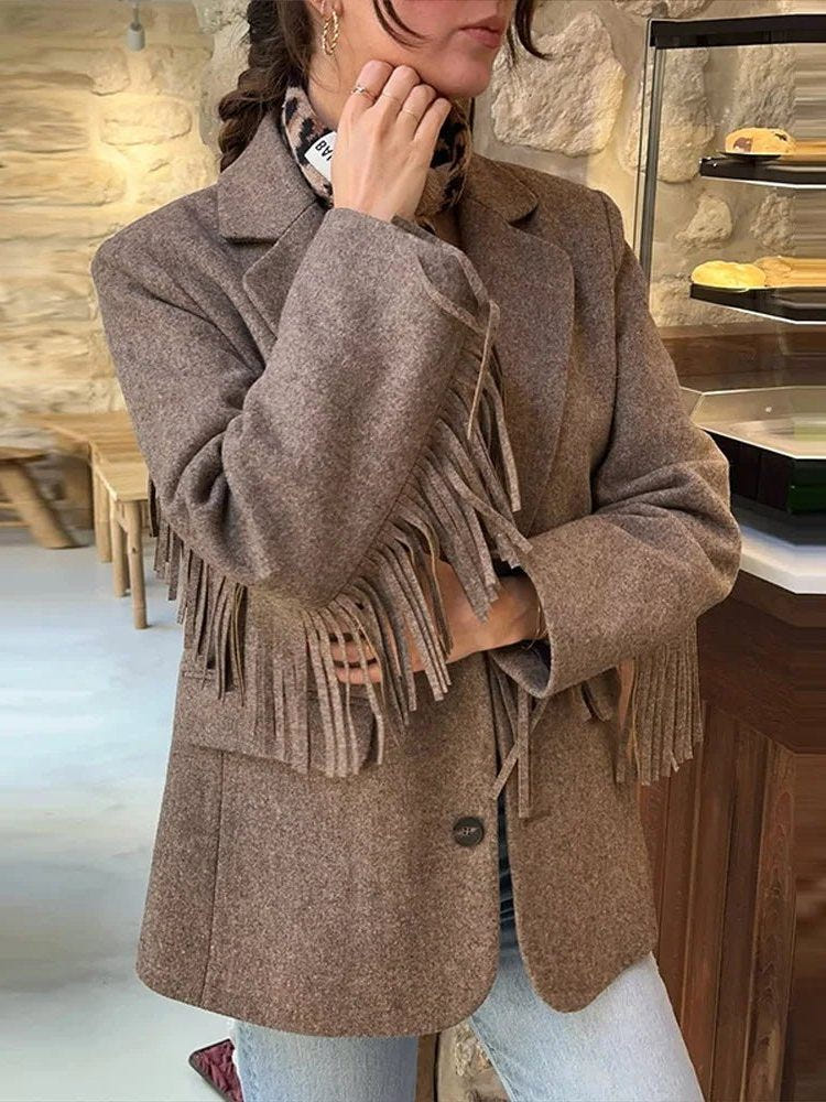 Vespera | Women's Western Fringe Relaxed Fit Blazer