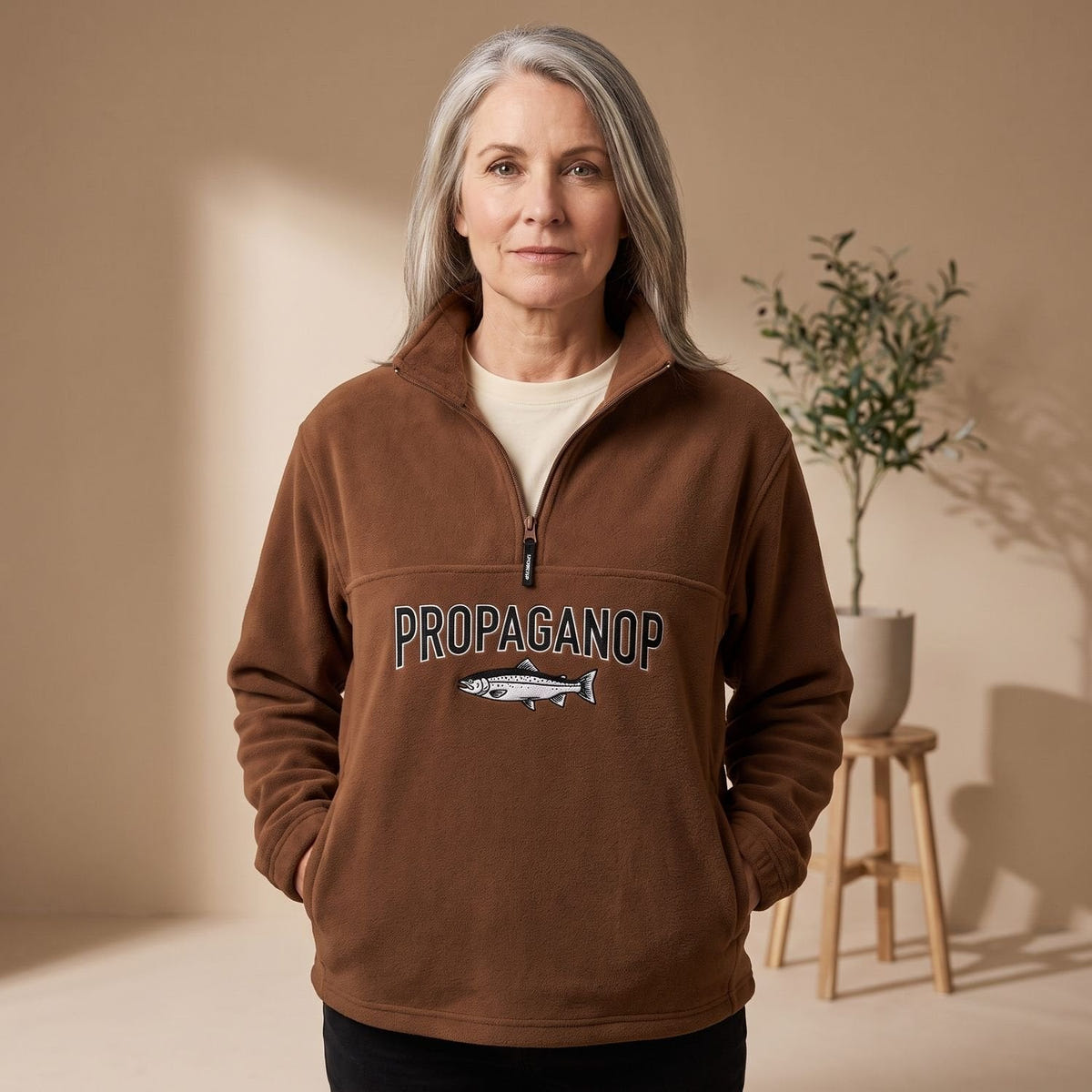 Elmira | Women's Relaxed Geometric Print Collared Half Zip Pullover Sweater