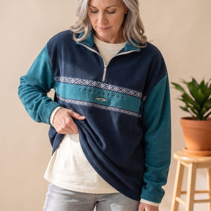Elmira | Women's Relaxed Geometric Print Collared Half Zip Pullover Sweater