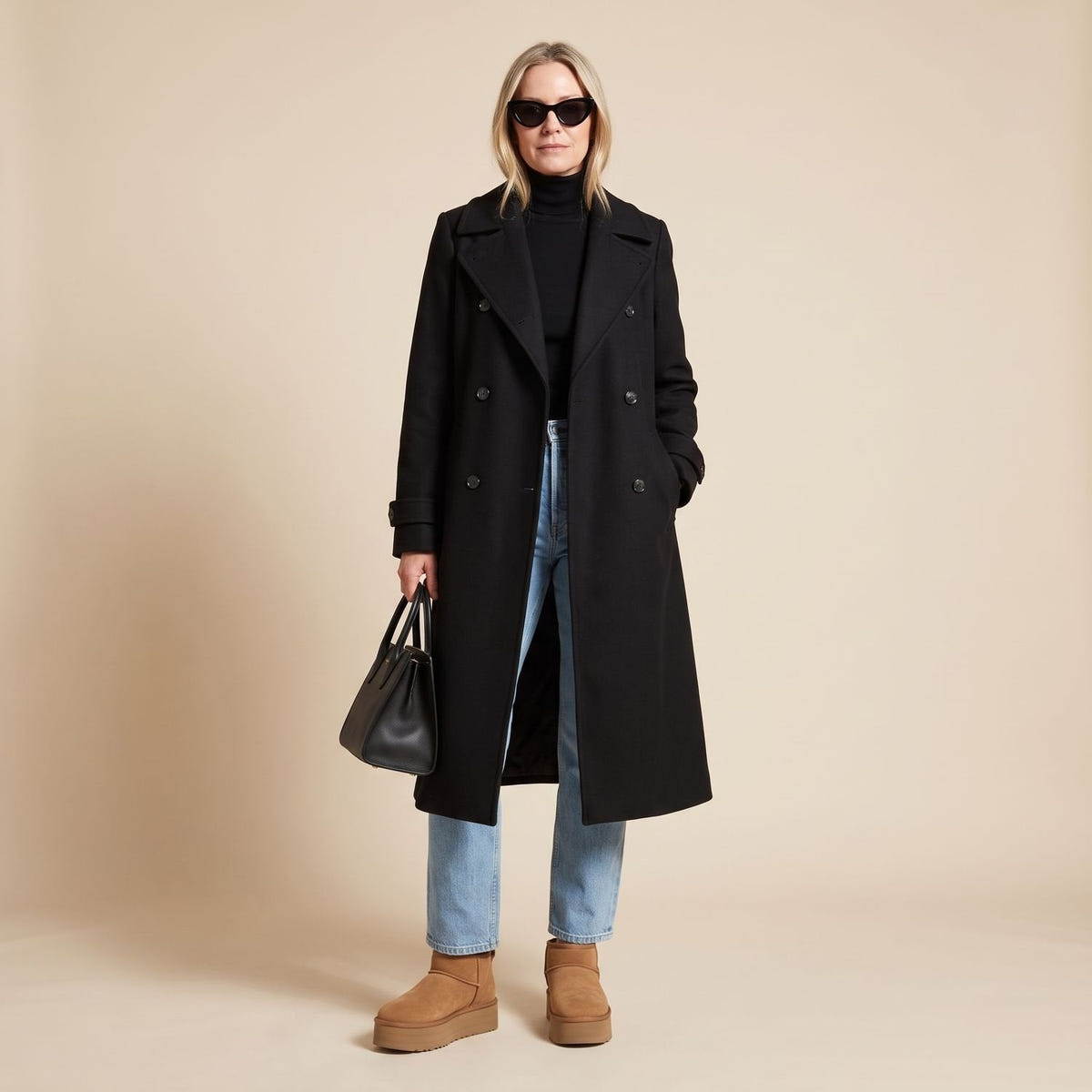 Christina | Women's Black Oversized Double-Breasted Long Trench Coat