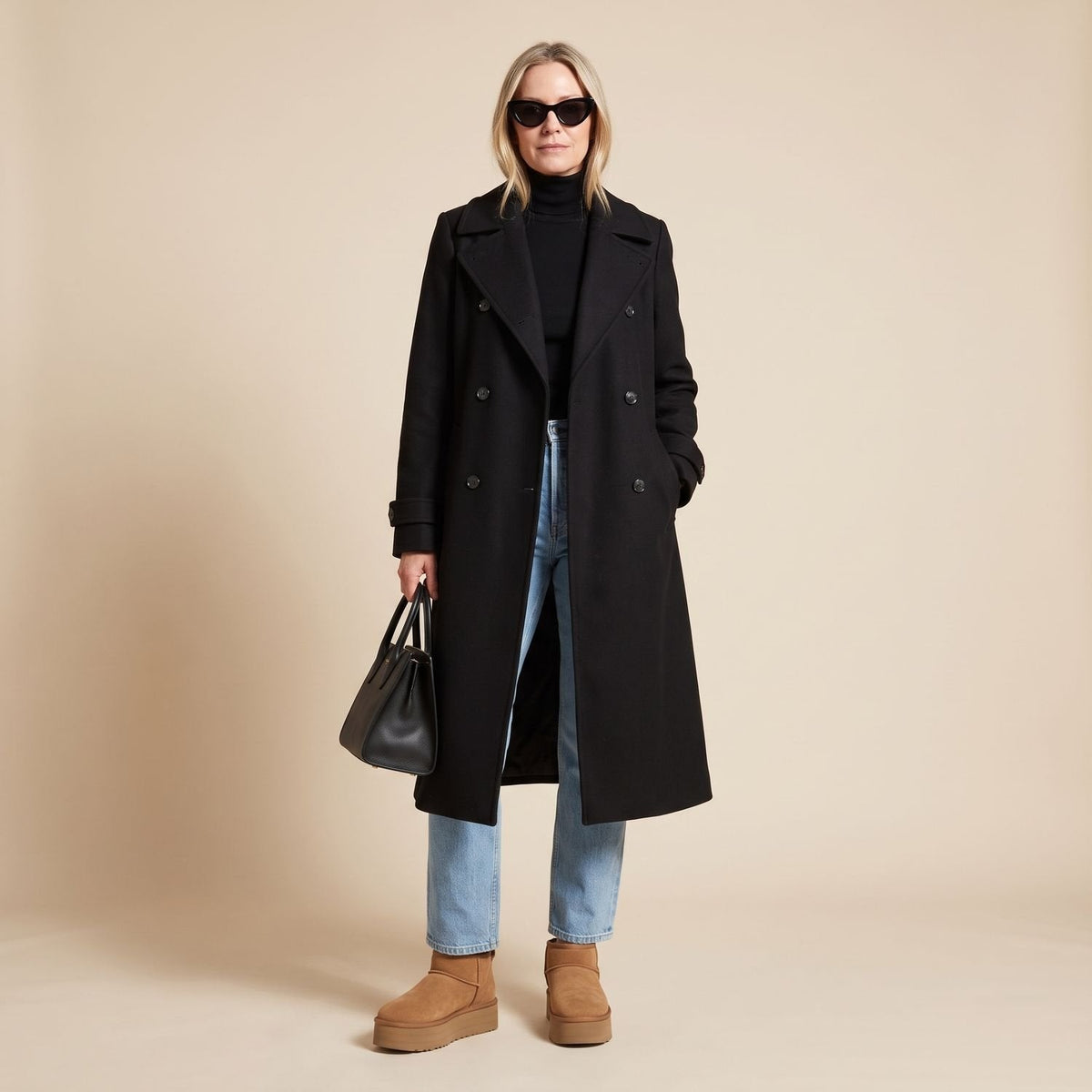 Christina | Women's Black Oversized Double-Breasted Long Trench Coat