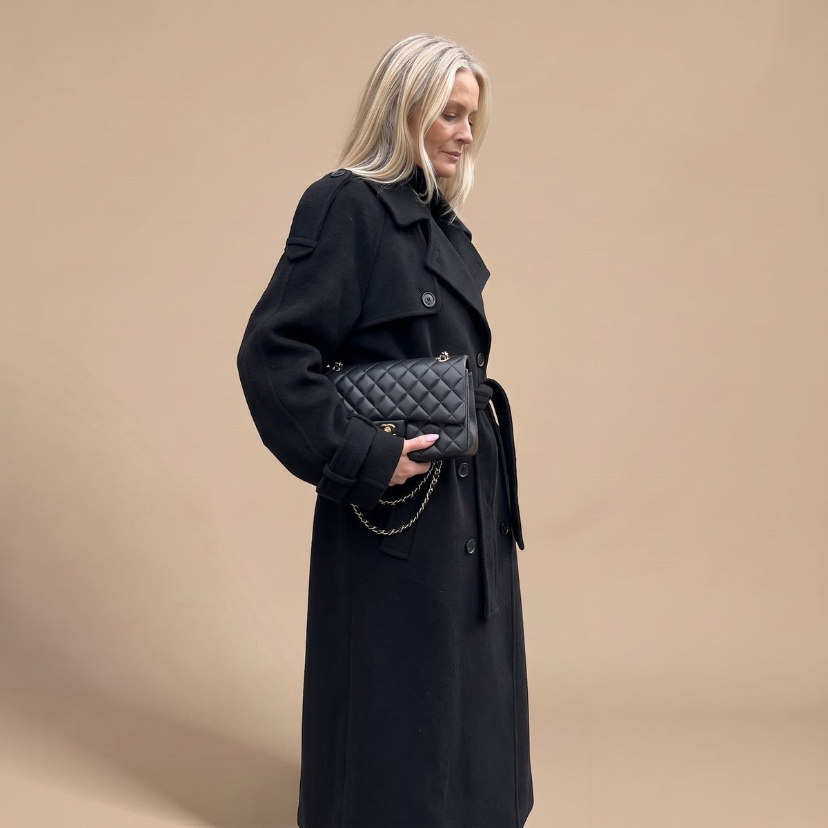 Christina | Women's Black Oversized Double-Breasted Long Trench Coat