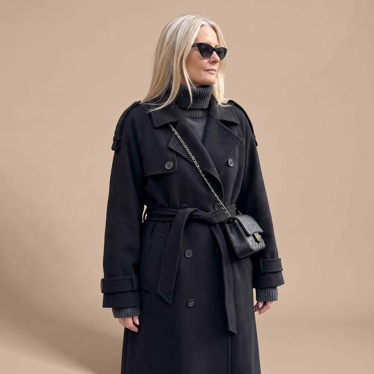 Christina | Women's Black Oversized Double-Breasted Long Trench Coat