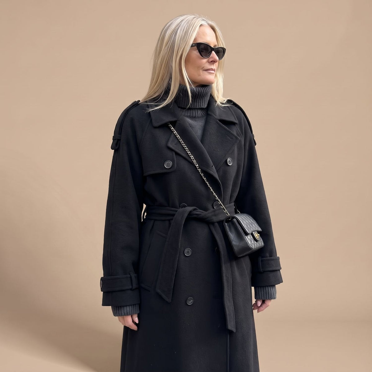 Christina | Women's Black Oversized Double-Breasted Long Trench Coat