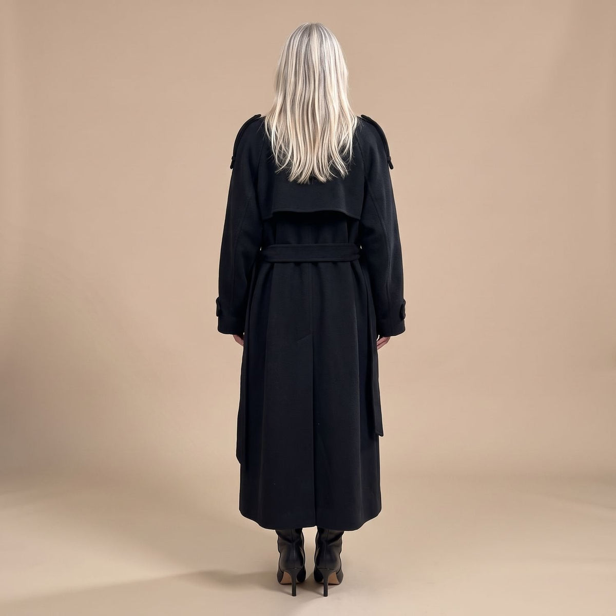 Christina | Women's Black Oversized Double-Breasted Long Trench Coat