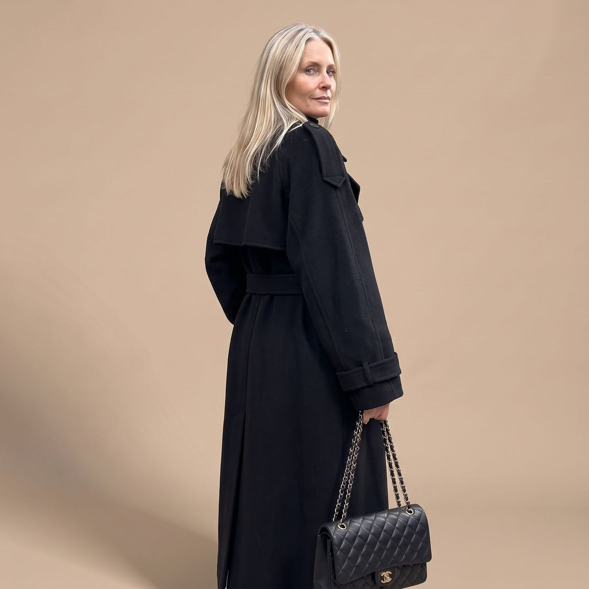 Christina | Women's Black Oversized Double-Breasted Long Trench Coat