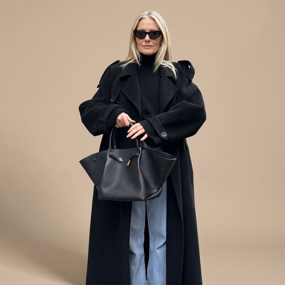Christina | Women's Black Oversized Double-Breasted Long Trench Coat