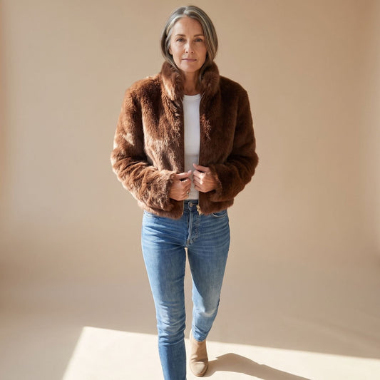 Charlene | Women's Fluffy Zip-Up Stand Collar Cropped Faux Fur Jacket
