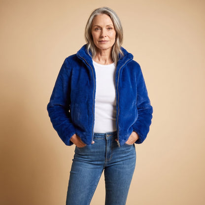 Charlene | Women's Fluffy Zip-Up Stand Collar Cropped Faux Fur Jacket