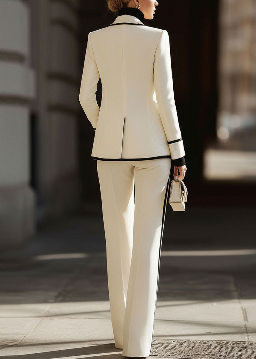 Chloe | Women's Double-Breasted Contrast Trim Wide Leg Suit Set