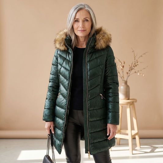Carly | Women's Faux Fur Trim Hooded Quilted Long Puffer Coat