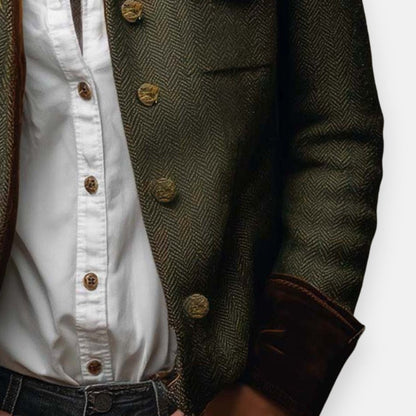 Alicia | Women's Army Green Herringbone Military Tweed Jacket