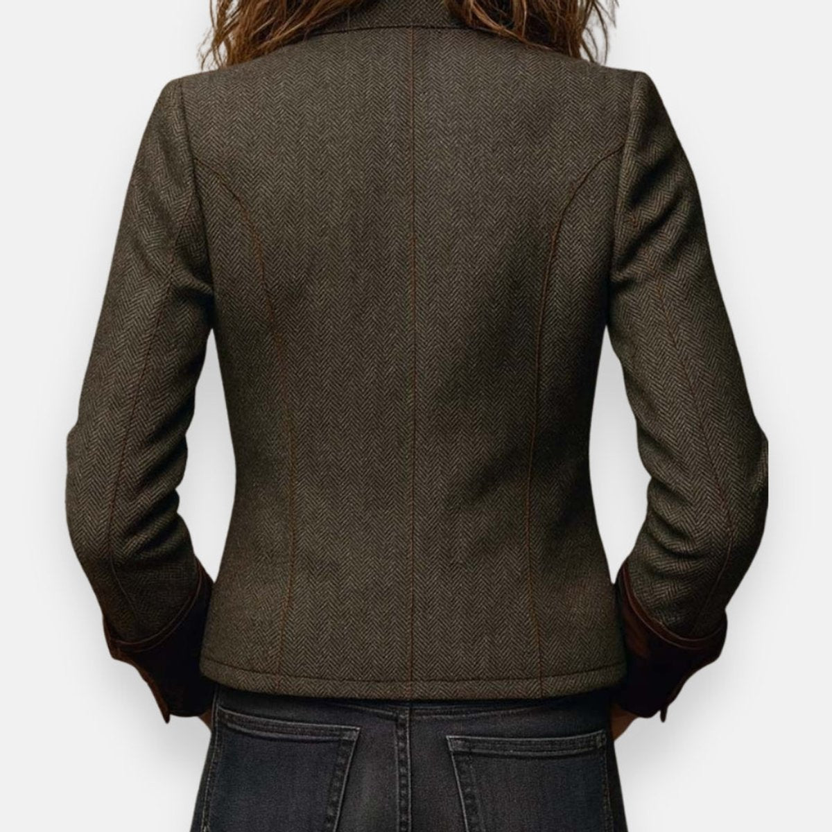 Alicia | Women's Army Green Herringbone Military Tweed Jacket