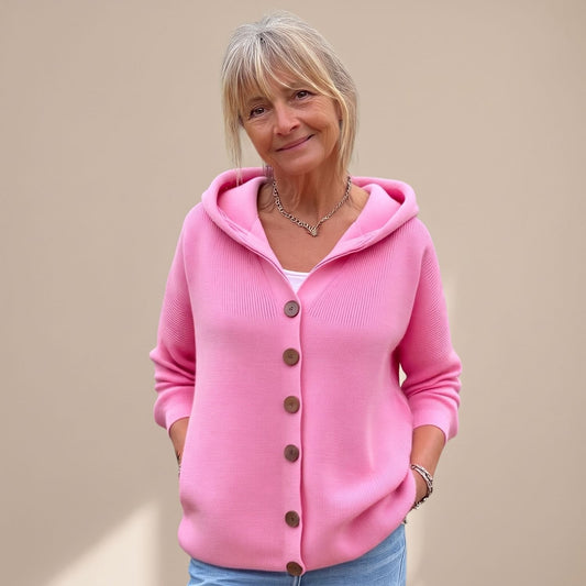Constance | Women's Hooded Relaxed Fit Button Up Knit Cardigan Sweater
