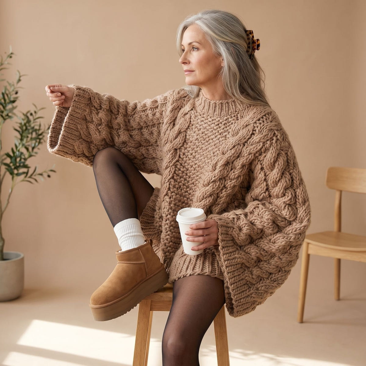 Debra | Women's Oversized Chunky Crew Neck Cable Knit Pullover Sweater
