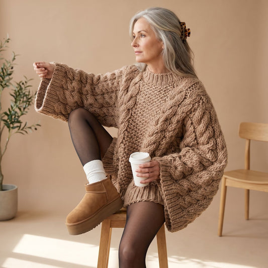 Debra | Women's Oversized Chunky Crew Neck Cable Knit Pullover Sweater