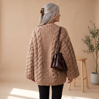 Debra | Women's Oversized Chunky Crew Neck Cable Knit Pullover Sweater