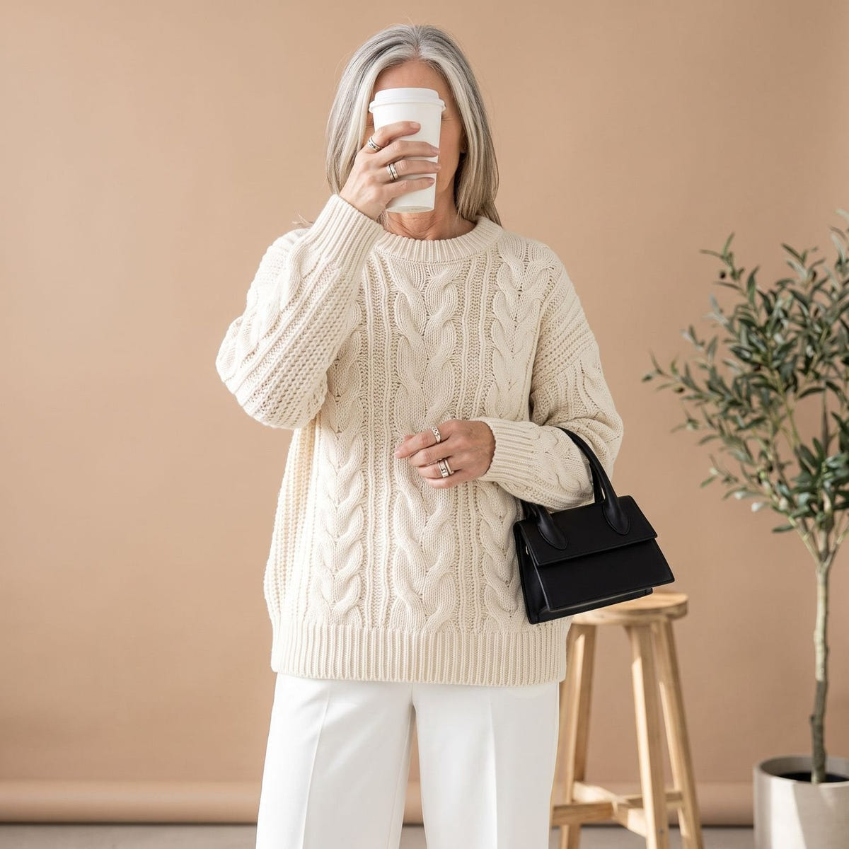 Debra | Women's Oversized Chunky Crew Neck Cable Knit Pullover Sweater