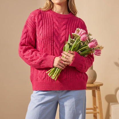Debra | Women's Oversized Chunky Crew Neck Cable Knit Pullover Sweater
