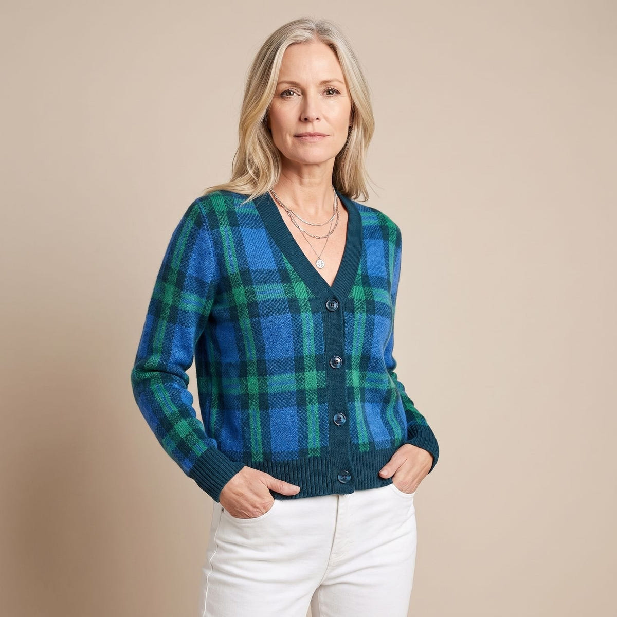 Corinth | Women's Oversized Plaid Collared Button Up Knit Cardigan Sweater