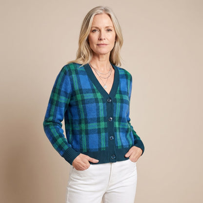 Corinth | Women's Oversized Plaid Collared Button Up Knit Cardigan Sweater