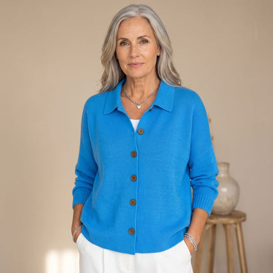 Clementine | Women's Polo Collar Relaxed Knit Button Up Cardigan