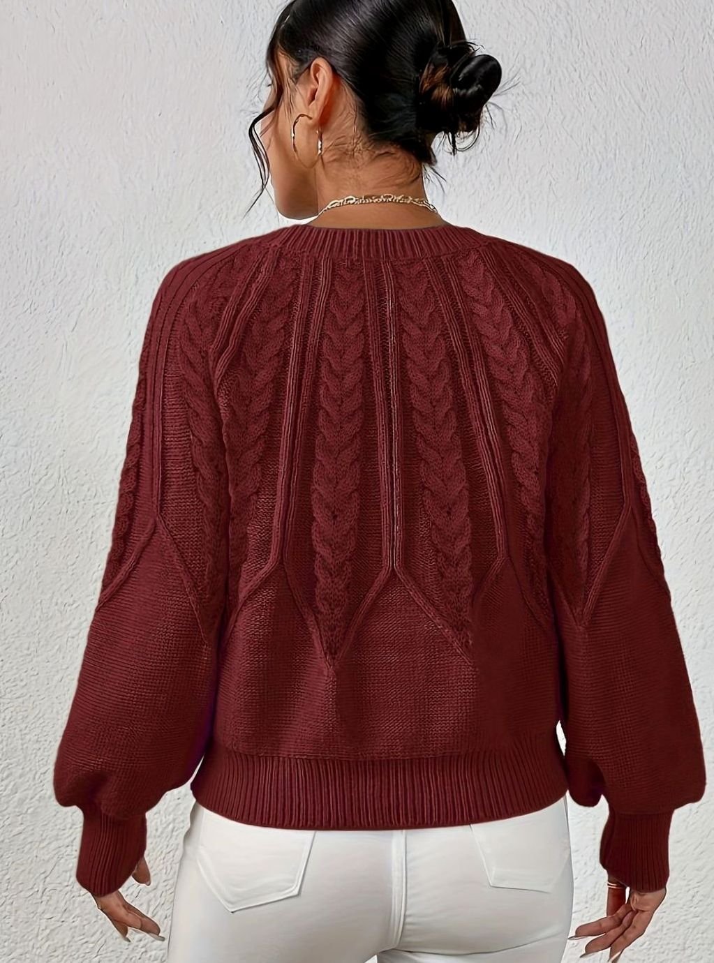 Sophia | Women's Relaxed Lantern Sleeve Cable Knit Pullover Sweater