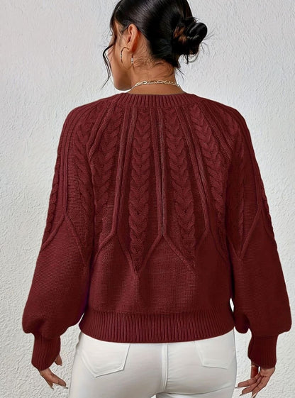 Sophia | Women's Relaxed Lantern Sleeve Cable Knit Pullover Sweater