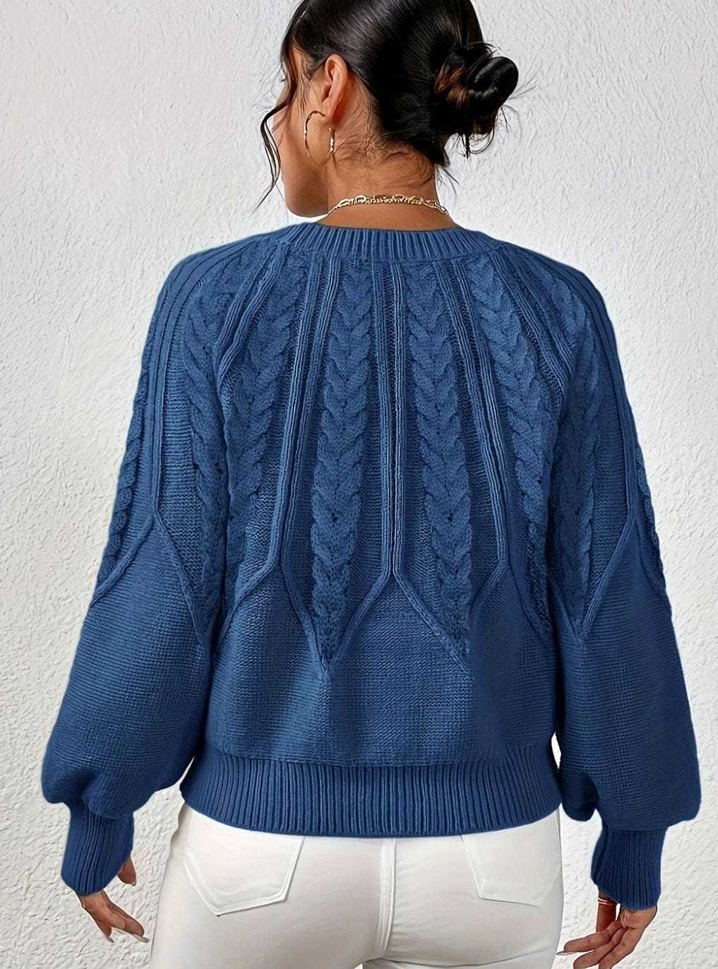 Sophia | Women's Relaxed Lantern Sleeve Cable Knit Pullover Sweater