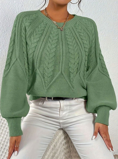 Sophia | Women's Relaxed Lantern Sleeve Cable Knit Pullover Sweater