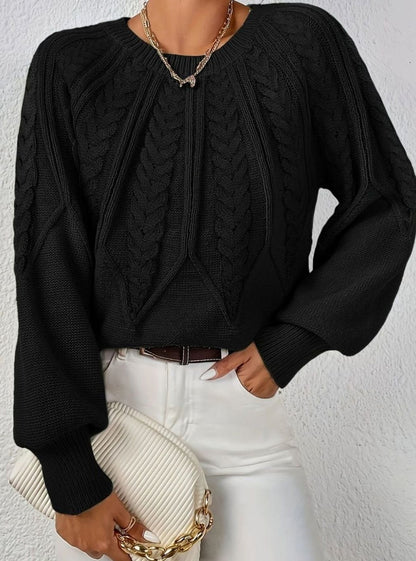 Sophia | Women's Relaxed Lantern Sleeve Cable Knit Pullover Sweater
