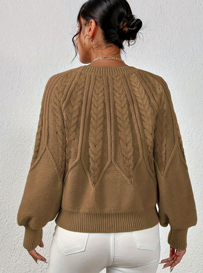 Sophia | Women's Relaxed Lantern Sleeve Cable Knit Pullover Sweater