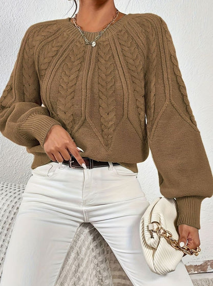 Sophia | Women's Relaxed Lantern Sleeve Cable Knit Pullover Sweater