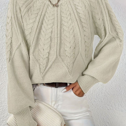 Sophia | Women's Relaxed Lantern Sleeve Cable Knit Pullover Sweater